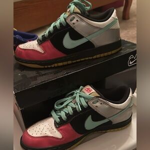 Nike Dunk Low - magenta , Black, and Mint Green